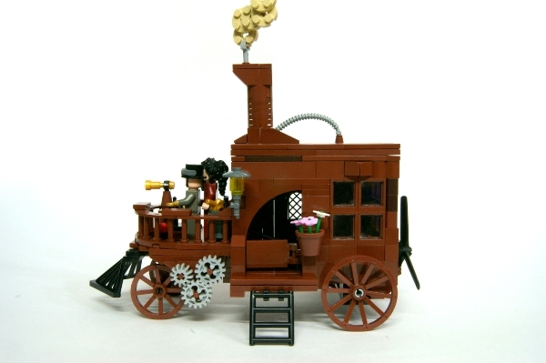 LEGO MOC - Steampunk Machine - Self-propelled carriage: В кабину ведёт небольшая лестница. Сначала нужно подняться в комнату, а уж оттуда по этой самой лестнице - в кабину.