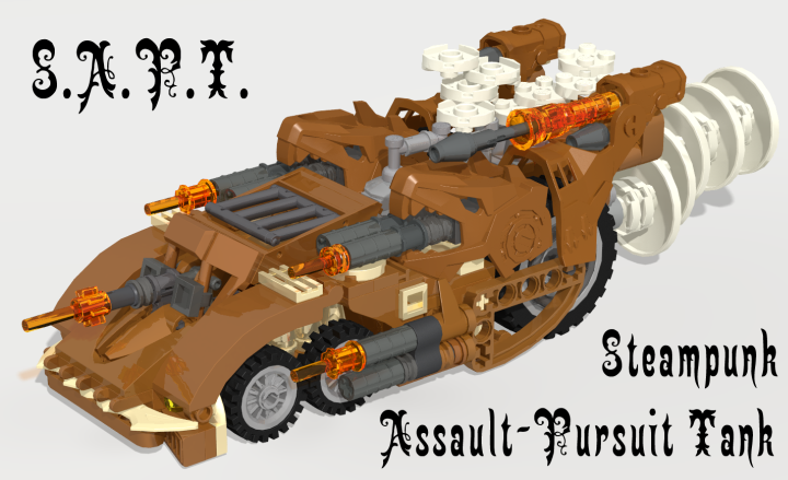 LEGO MOC - Steampunk Machine - Steampunk Assault-Pursiut Tank: Предназначение: прорыв сквозь линии защиты врага, погони и истребление наземных и низко летающих транспортных средств.