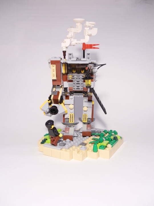 LEGO MOC - Steampunk Machine - Heavy Steam Helper 1: Ну и фото в рабочем виде, так сказать. С паром из трубы и задействованной клешнёй. Изобретатель решил показать своему другу машину, как я решил показать зрителю эту модель. :)