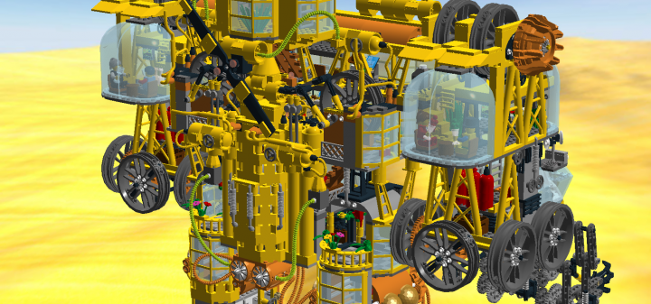 LEGO MOC - Steampunk Machine - Желтый дракон: спина робота - видна задняя часть парового двигателя с балонами воды