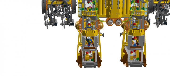 LEGO MOC - Steampunk Machine - Желтый дракон: ноги робота, они же отсек для работы техников-ремонтников