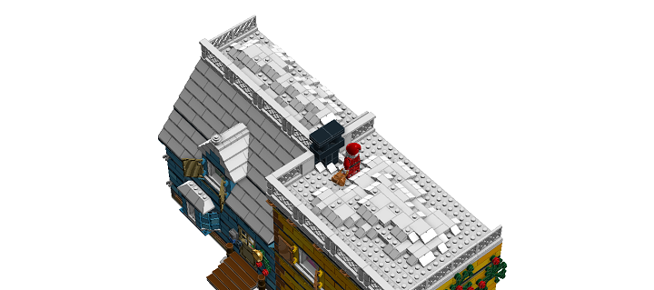 LEGO MOC - New Year's Brick 2014 - Новый Год в семейном доме: Снежные горы на крыше и Дед Мороз готовый прыгнуть прямиком в камин, следуя примеру своего западного коллеги Санты.