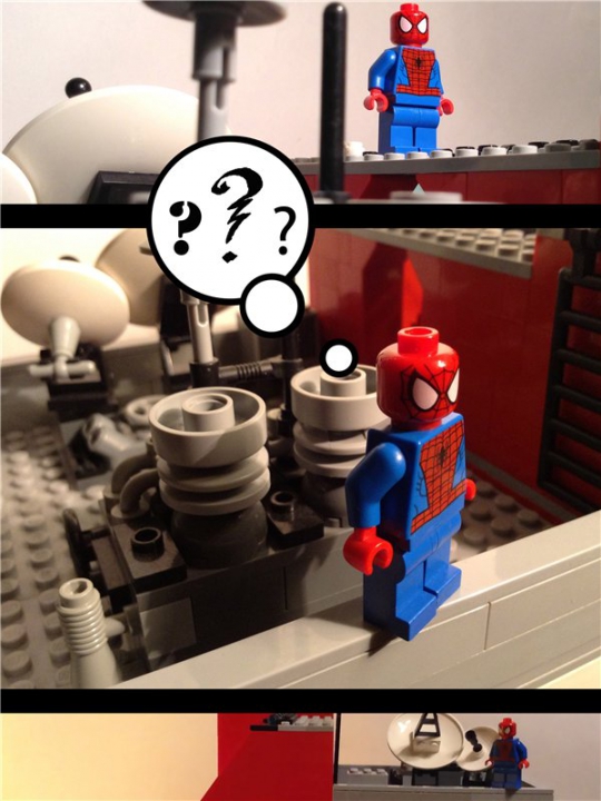 LEGO MOC - New Year's Brick 2014 - Дежурство в новогоднюю смену: Неожиданно Спайдермен заметил бандитов, которые решили ограбить банкомат.<br />
<br />
<p>- Эх подарок немного подождет, придется задержать преступников до приезда полиции? - печально сказал Спайдермен.