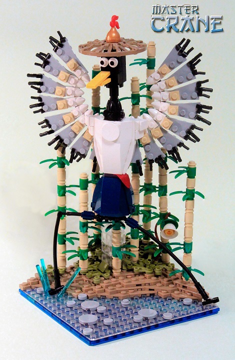 LEGO MOC - 16x16: Animals - Master Crane: Мастер Журавль, тренирующийся рано утром в бамбуковой роще на берегу реки.