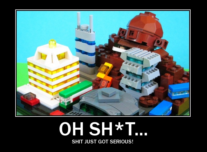 LEGO MOC - 16x16: Demotivator - Sh*t just got serious!: Мне удалось совместить как значение фразы, так и её дословный смысл в одном сюжете.