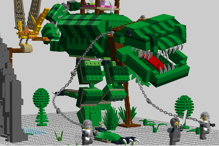 LEGO MOC - Jurassic World - Прогулка с динозаврами: На стражников капает слюной из пасти.