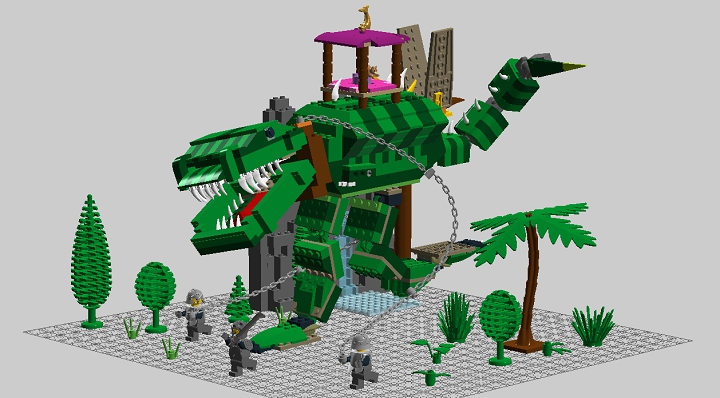 LEGO MOC - Jurassic World - Прогулка с динозаврами: Большой динозавр загородил скалу.