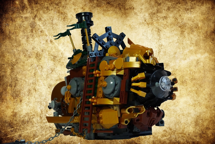 LEGO MOC - Submersibles - Golden Lionardo: Рассмотрим-ка боковую сторону. Здесь мы можем увидеть мощный двигатель исполинских размеров. На чем же он работает? Правильно. На каменном угле! Но обо всем по порядку.