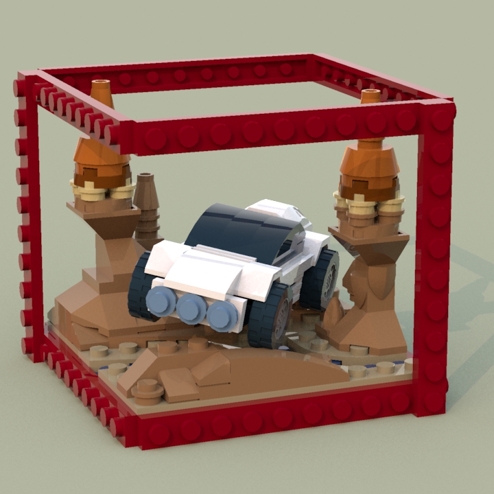 LEGO MOC - Battle of the Masters 'In cube' - Пересечение ручья в каньоне: Бонус: ховеркар пролетает над ручьём на далёкой планете с диковинным ландшафтом. Скалы всего лишь подверглись перекраске - хотел добавить некоторые футуристичные элементы, но воздержался. Автомобиль же, оставаясь в том же положении, был переделан в ховеркар:
