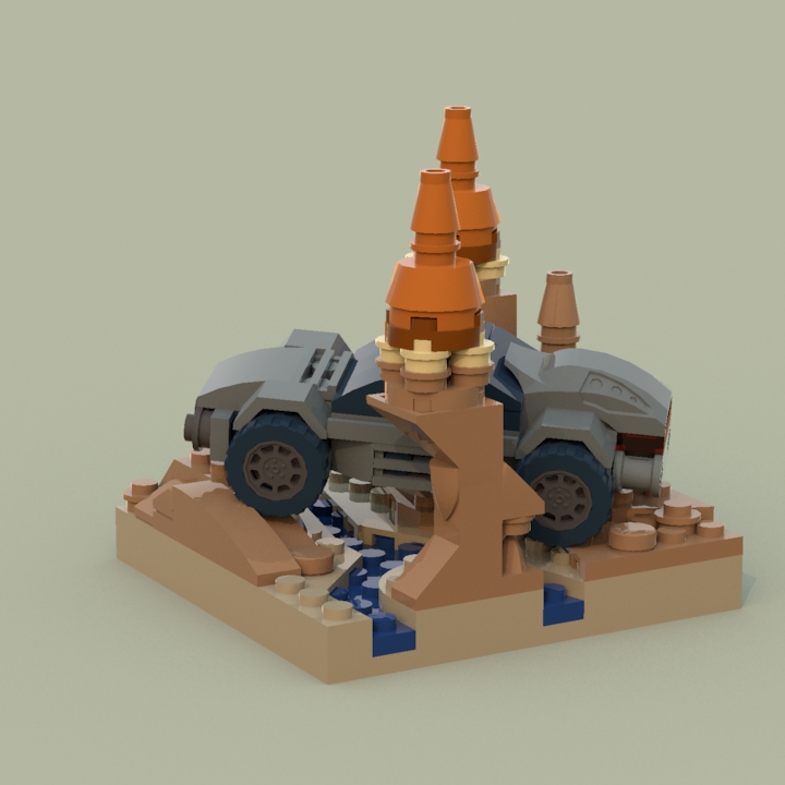 LEGO MOC - Battle of the Masters 'In cube' - Пересечение ручья в каньоне: Рендер через программу Bluerender, снимки 1440x1080 занимали около часа каждый.