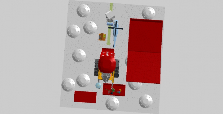 LEGO MOC - New Year's Brick 2016 - Валли — Дед Мороз: Вид сверху. На снегу круглые кучки снега. Эти кучки сделал Валли, чтобы немножко освободить пространство где он будет работать. Док ездит по зелёной дорожке.