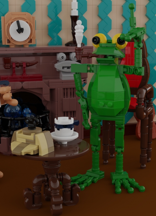 LEGO MOC - Detective Contest - Sherlock Frogs and Doctor Toadson: 'Это земноводно, мой дорогой Жабсон!' - было мне ответом. <br />
Холмс принял такую многозначительную позу, в какой бы мог стоять Архижаб, едва открывший в своей луже основной закон гидростатики. - 'Видите ли, я сам полагаю, что роковую роль в пропаже профессора сыграл ветер, сдувший его вскоре после того, как преступник довершил начатое. Профессор был, очевидно, устранен с особым садизмом; и я думаю, что, зная, как именно он был убит, нам с вами не составило труда узнать, почему же он пропал с места преступления.  Все просто, Жабсон. Пострадавший был надут злоумышленниками через трубочку...'