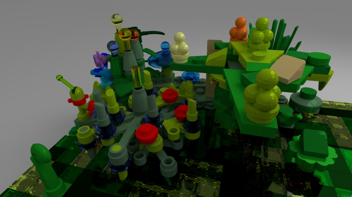 LEGO MOC - Fantastic Beasts And Who Dreams Of Them - Куфр и Охакат.: Растения. На дереве справа вверху растут ещё не   созревшие фрукты.