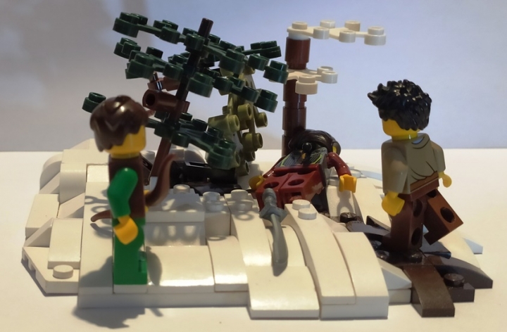 LEGO MOC - LEGO-конкурс 16x16: 'Иллюстрация' - Р.Л. Стивенсон. 'Черная стрела': Виден меч, брошенный в снег Диком.