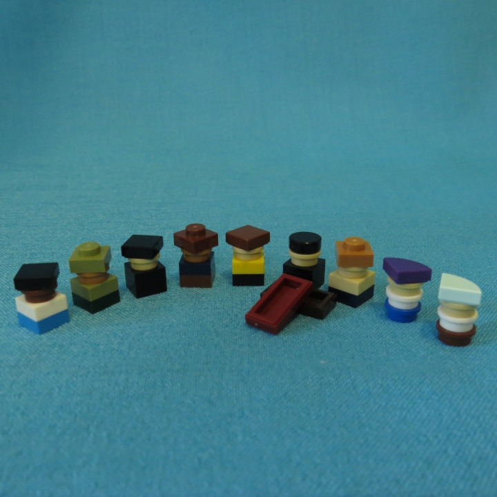 LEGO MOC - LEGO-contest 16x16: 'Western' - Вестбрик, Штат Техас: Жители Вестбрика (слева направо): Пастух, Банкир, Шериф, Дуэлянт 1, Дуэлянт 2, Святой Отец, Гробовщик, Подружка 1 и Подружка 2.