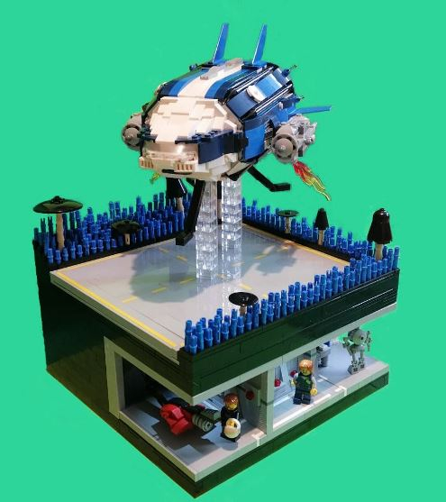 LEGO MOC - LEGO-конкурс 'Светлое будущее' - Научный центр на далёкой планете: На этой фотографии лучше видна растительность планеты - всевозможные грибы и синяя трава.