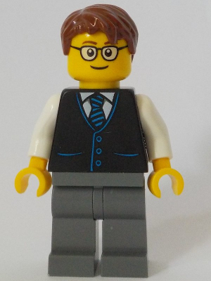 Bricker - LEGO Minifigure - cty1057 Launch Director - Male, Black Vest with  Blue Striped Tie, Reddish Brown Short Tousled Hair, Glasses