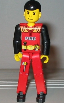 Bricker - LEGO Minifigure - tech023 Technic Figure Red Legs, Red Top with  Fire Pattern, Black Arms (Fireman)