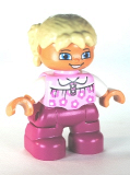 LEGO 47205pb028 Duplo Figure Lego Ville, Child Girl, Magenta Legs, Bright Pink Top with Flowers, Tan Hair with Braids