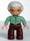 LEGO 47394pb030 Duplo Figure Lego Ville, Female, Dark Red Legs, Sand Green Sweater, Very Light Gray Hair, Green Eyes, Glasses