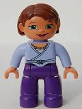 LEGO 47394pb039 Duplo Figure Lego Ville, Female, Dark Purple Legs, Light Blue Wrap Top with Necklace, Reddish Brown Hair, Flesh Hands