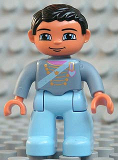 LEGO 47394pb079 Duplo Figure Lego Ville, Male, Light Blue Legs, Sand Blue Top with Strap, Gold Crown and Medium Blue Heart, Black Hair