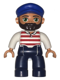 LEGO 47394pb255 Duplo Figure Lego Ville, Male, Dark Blue Legs, White Shirt with Red Horizontal Stripes, Blue Cap and Beard (10875)