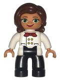 LEGO 47394pb256 Duplo Figure Lego Ville, Female, Black Legs, White Chefs Top with Red Scarf and Reddish Brown Hair (10875)