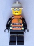 LEGO WC016s Fire - Reflective Stripes, Black Legs, White Fire Helmet, Silver Sunglasses, Orange Vest with Straps and Fire Logo and 