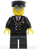 LEGO air032 Airport - Pilot with Red Tie and 6 Buttons, Black Legs, Black Hat, Silver Glasses