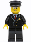 LEGO air044 Airport - Pilot with Red Tie and 6 Buttons, Black Legs, Black Hat, Glasses and Open Smile