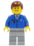 LEGO air045 Airport - Blue 3 Button Jacket & Tie, Light Bluish Gray Legs, Reddish Brown Male Hair, Thin Grin with Teeth