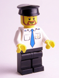 LEGO boat012 Boat Captain with Blue Tie and Anchor on Pocket, Black Hat, Brown Beard Rounded