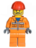 LEGO cty0010 Construction Worker - Orange Zipper, Safety Stripes, Orange Arms, Orange Legs, Red Construction Helmet, Moustache and Stubble