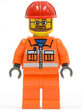 LEGO cty0032 Construction Worker - Orange Zipper, Safety Stripes, Orange Arms, Orange Legs, Red Construction Helmet, Beard and Glasses