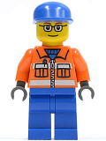 LEGO cty0053 Ground Crew - Orange Zipper, Safety Stripes, Orange Arms, Blue Legs, Blue Cap, Glasses
