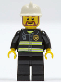 LEGO cty0055 Fire - Reflective Stripes, Black Legs, White Fire Helmet, Brown Beard Rounded
