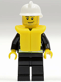 LEGO cty0086 Fire - Reflective Stripes, Black Legs, White Fire Helmet, Smirk and Stubble Beard, Life Jacket