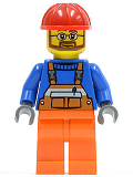 LEGO cty0096 Overalls with Safety Stripe Orange, Orange Legs, Red Construction Helmet, Beard and Glasses