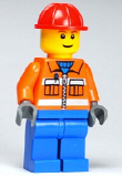 LEGO cty0105 Construction Worker - Orange Zipper, Safety Stripes, Orange Arms, Blue Legs, Red Construction Helmet