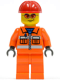 LEGO cty0132 Construction Worker - Orange Zipper, Safety Stripes, Orange Arms, Orange Legs, Red Construction Helmet, Orange Glasse