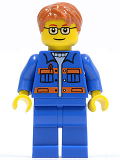 LEGO cty0140 Blue Jacket with Pockets and Orange Stripes, Blue Legs, Dark Orange Short Tousled Hair, Glasses