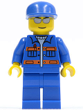 LEGO cty0148 Blue Jacket with Pockets and Orange Stripes, Blue Legs, Blue Cap, Silver Sunglasses, Eyebrows and Thin Grin