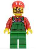 LEGO cty0170 Overalls Farmer Green, Red Short Bill Cap, Beard and Glasses