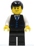 LEGO cty0186 Black Vest with Blue Striped Tie, Black Legs, White Arms, Black Male Hair (Bus Driver)