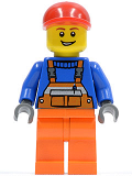 LEGO cty0188 Overalls with Safety Stripe Orange, Orange Legs, Red Short Bill Cap, Open Grin