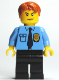 LEGO cty0212 Police - City Shirt with Dark Blue Tie and Gold Badge, Black Legs, Dark Orange Short Tousled Hair