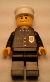 LEGO cty0218 Police - City Suit with Blue Tie and Badge, Black Legs, Black Eyebrows, White Hat