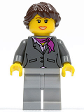 LEGO cty0220 Dark Bluish Gray Jacket with Magenta Scarf, Light Bluish Gray Legs, Dark Brown Hair Ponytail Long French Braided, Brown Eyebrows