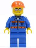 LEGO cty0227 Blue Jacket with Pockets and Orange Stripes, Blue Legs, Orange Short Bill Cap, Silver Sunglasses